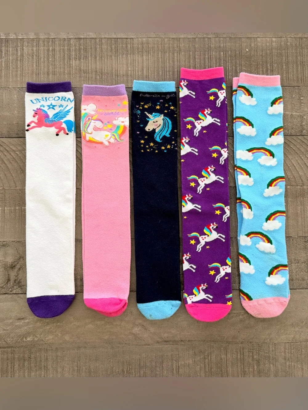 Colorful Unicorn & Rainbow Knee-High Socks (5 sets)